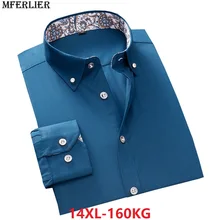 Зимняя мужская рубашка размера плюс, модная рубашка 8XL 9XL 10XL 12XL 14XL с длинным рукавом и цветочным принтом, хлопковая осенняя синяя Рабочая деловая официальная рубашка