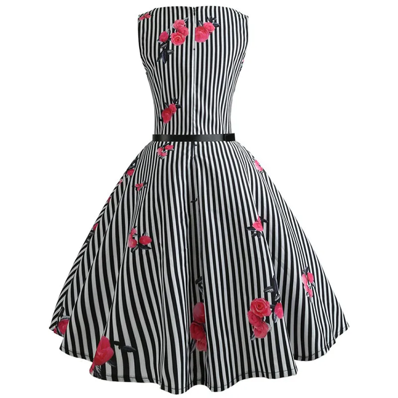 Summer Womens Dresses 2021 Casual Floral Retro Vintage 50s 60s Robe Rockabilly Swing Pinup Vestidos Valentines Day Party Dress