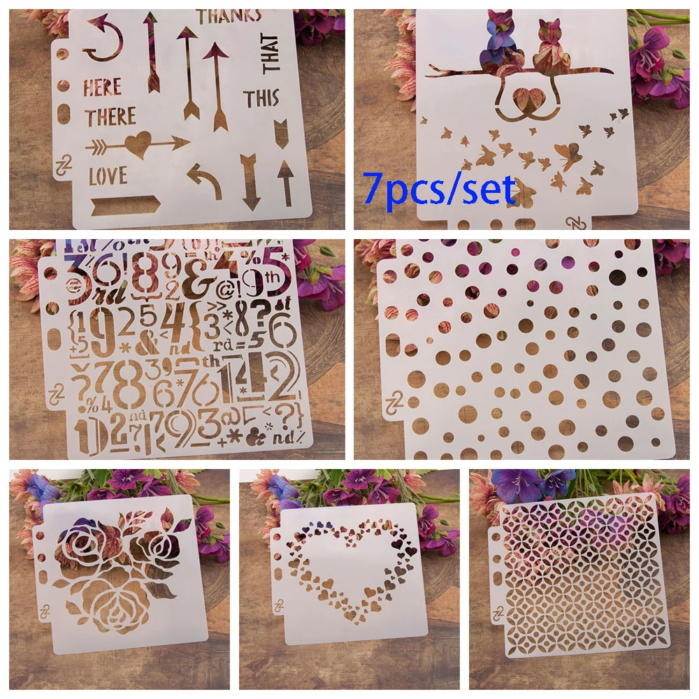 

7pcs/set Embossing Paper Card Template DIY Craft Number Layering Stencils For Walls Painting Scrapbooking Stamp Album Decor