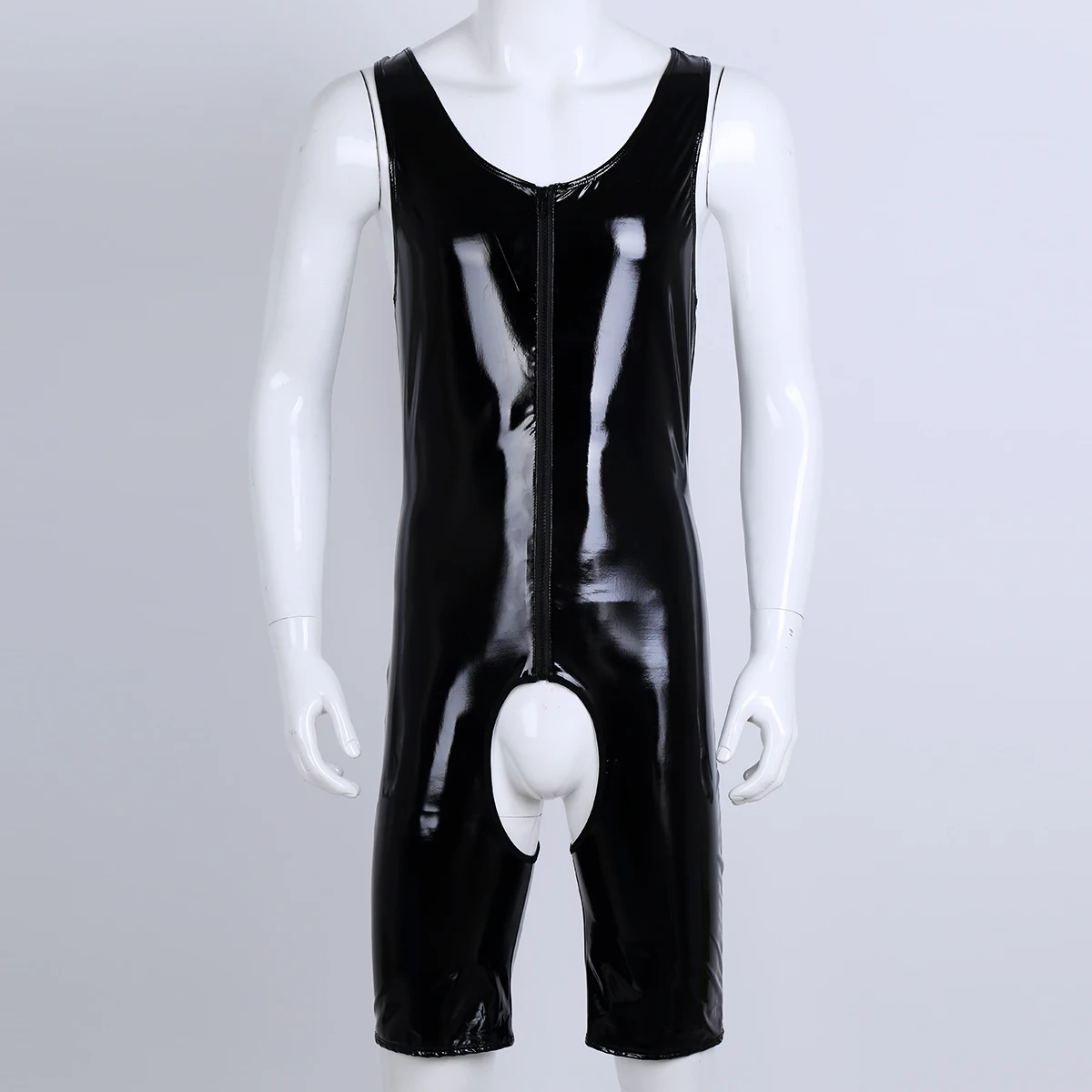 Mens Lingerie Latex Teddies Catsuit Gay Patent Leather Sexy Bodysuit Wetlook with Zipper Sissy Crotchless Cut Out Body Stocking,men bodysuit jumpsuit,men lingerie underwear