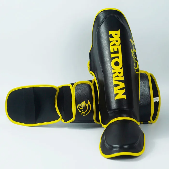 PRETORIAN Топ бренд ПУ кожа MMA защитные щитки для охранника ног колодки тайские боксерские тренировочные защитные шестерни кикбоксинг защита щиколотки - Цвет: Thicken black