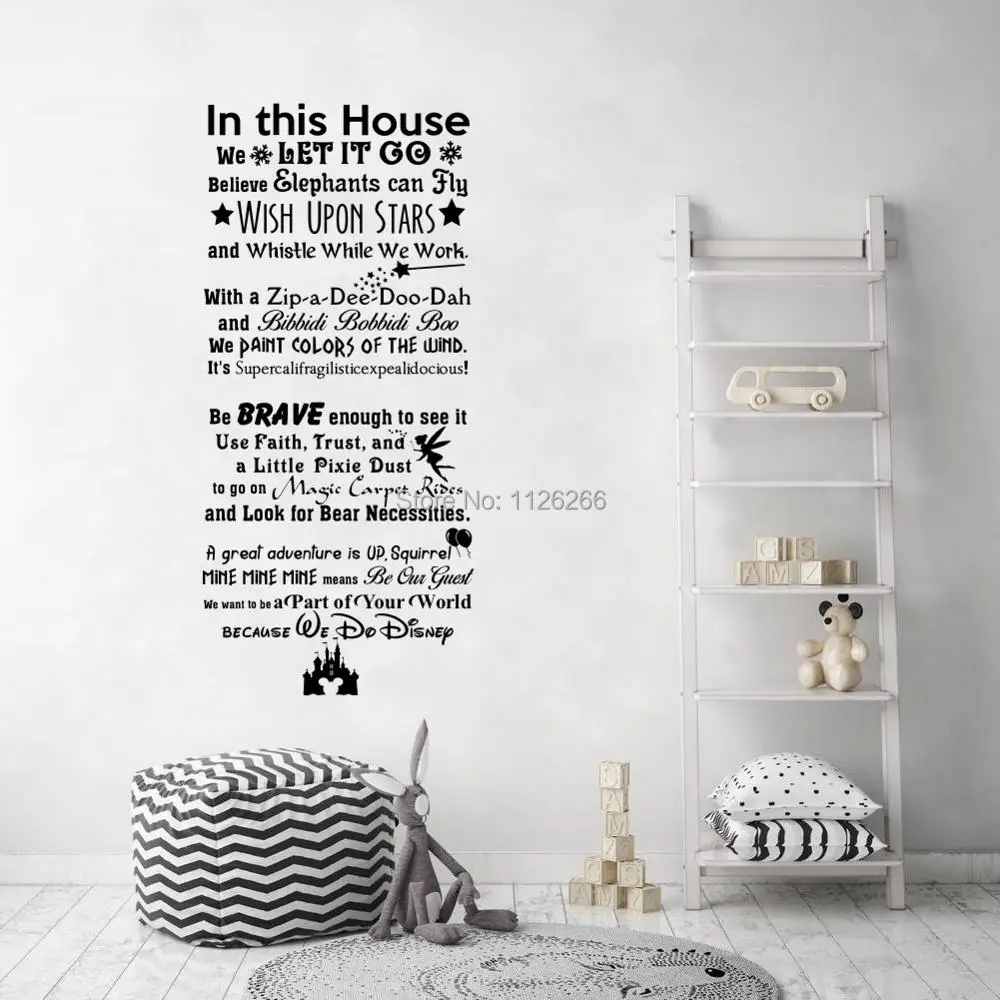 

English Quotes In this House Wall Stickers Cartoon Art Mural Decals for Kids Room Decor