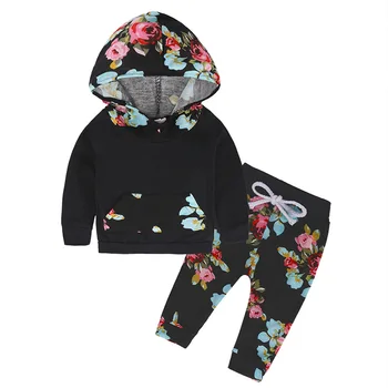 

Kids TALES 2017 Children's clothing explosion paragraph INS tide cotton sweater set baby children's rose printing two pieces