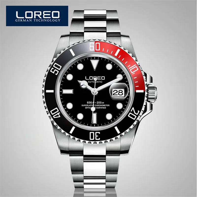 

LOREO Sapphire Automatic Mechanical Watch Men Silver Stainless Steel Waterproof Blue Dial Watch Relogio Masculine AB2030