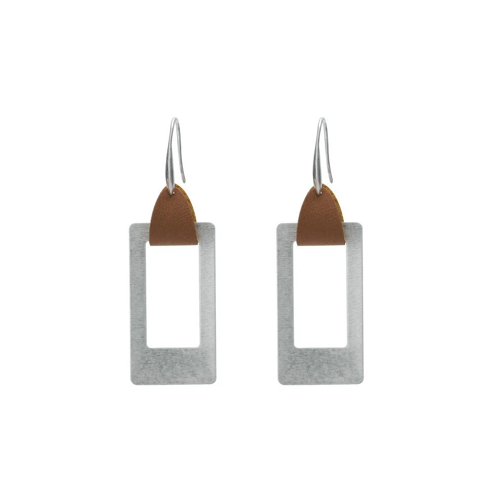 

2019 New Arrival Summer Leather Geometric Statement Earrings Women Modern Long Minimalist Rectangle Earrings