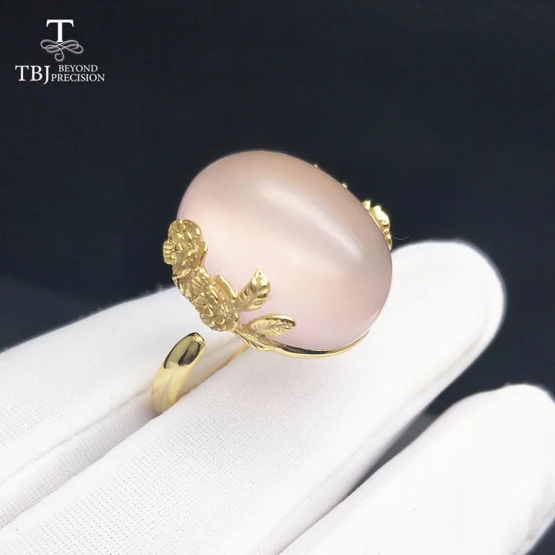 

TBJ,Big engagement Ring For party 32ct oval cut Rose quartz Natural gemstone Ring in 925 sterling silver for women with box