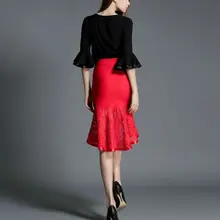 Новинка весны для женщин Корейская версия сексуальный посылка модные с фасонным подолом юбка кружево с вытачками, с высокой посадкой стрейч