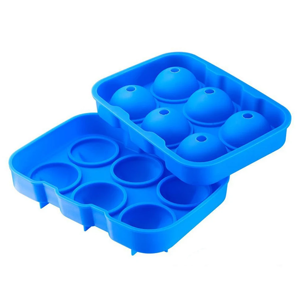 Transhome Ice Cube Ball Maker Mold Large Size 6 Cell Round Square Cocktail Whiskey Silicone 3D Ice Ball Mold Party Bar Tool - Цвет: Blue C