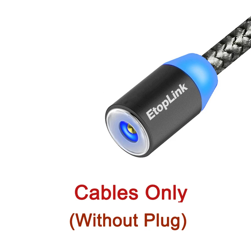 Магнитный кабель EtopLink, зарядный usb-кабель, магнитный нейлоновый зарядный кабель, светодиодный usb-кабель, Micro USB type C, 3 в 1, опционально - Цвет: Black Cable Only