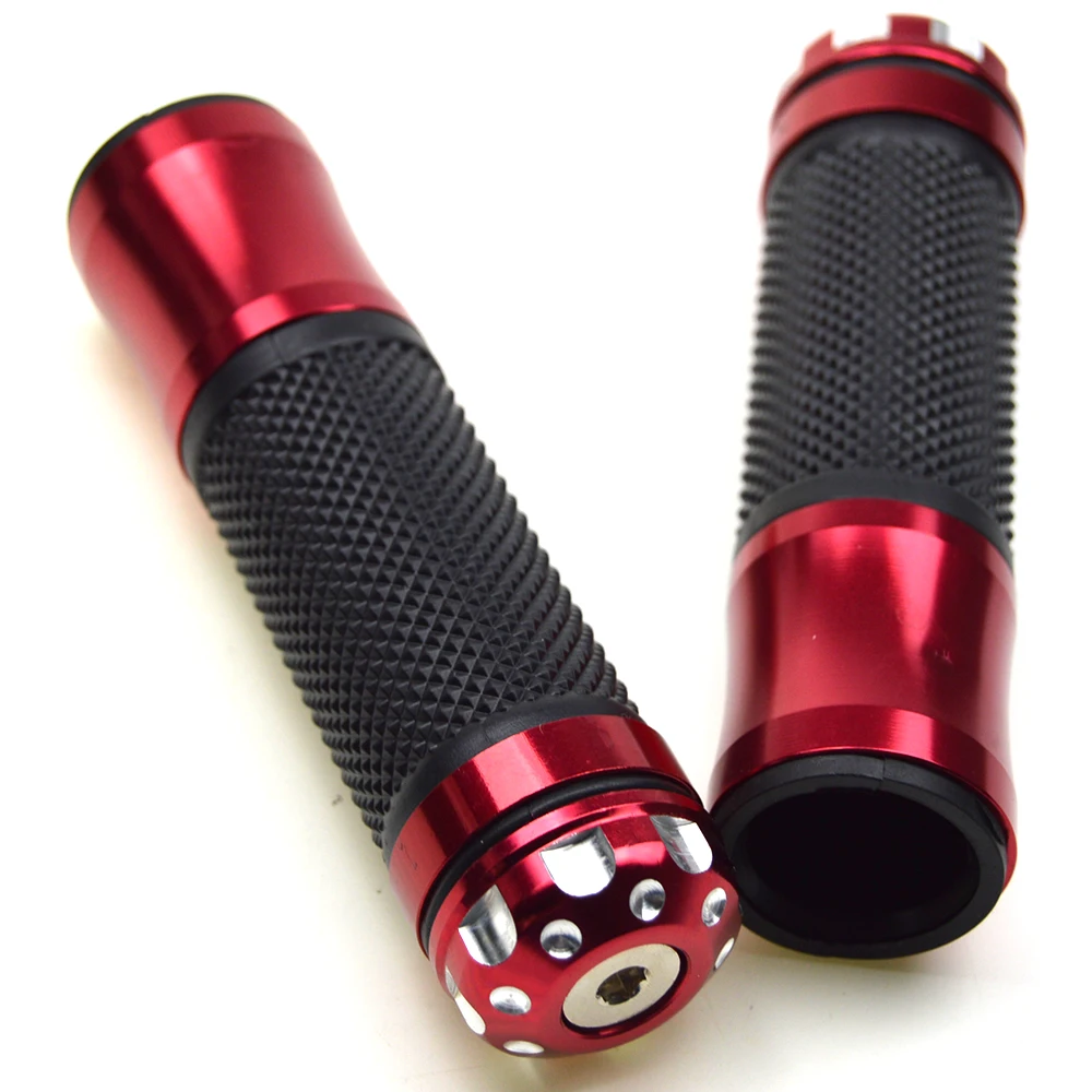 Red 1 Pair Universal Aluminum Noneslip Rubber Motorcycle Handlebars 7/8'' Handle Bar Hand Grips