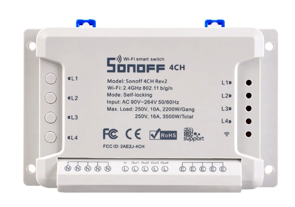 Itead Sonoff 4CH R2 умный Wifi переключатель 4 банды умный дом пульт дистанционного управления светильник переключатель din-рейка реле работает с Alexa Google Home