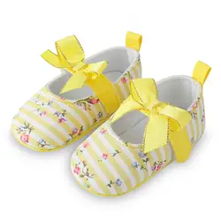 2018 сезон: весна–лето для маленьких девочек малыша обувь принцессы с бантом обувь в полоску Повседневное Хлопок Впервые Уокер обувь