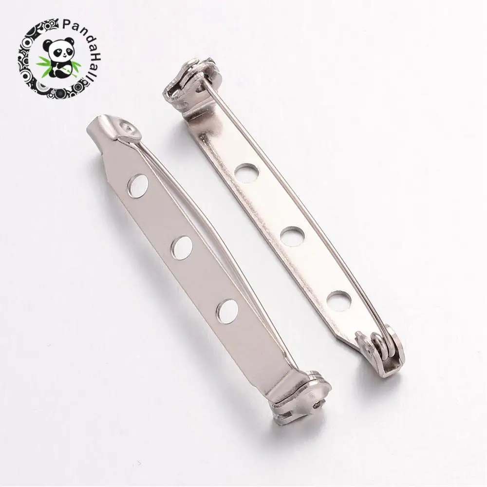 50pcs Iron Brooch Findings Back Bar Pins With Three Holes, Metal, 38x5mm, hole 2mm, pin 1mmin