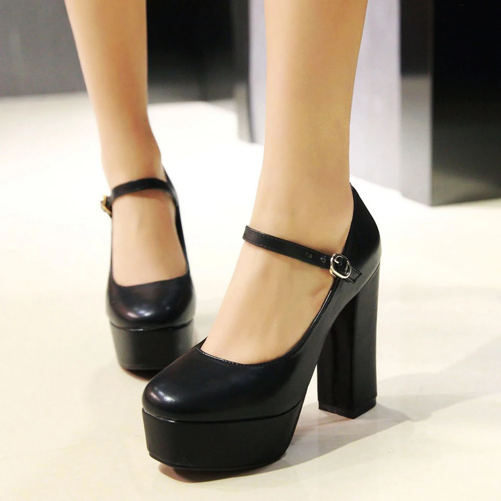 ANNYMOLI Women Shoes High Heels Platform Thick High Heels Mary Janes Shoes Buckle Square Toe Pumps Ladies Beige Brown Size 34-39 ANNYMOLI Women Shoes High Heels Platform Thick High Heels Mary Janes Shoes Buckle Square Toe Pumps Ladies Beige Brown Size 34-39