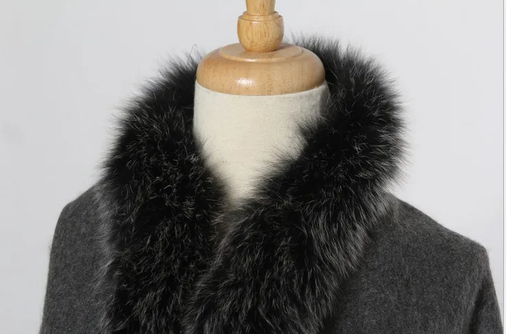 Серый меховой шарф женский лисий мех; женская зимняя Осень-весна обертывания из чистого кашемира натуральным бренд Fox Fur Trim цвет S18