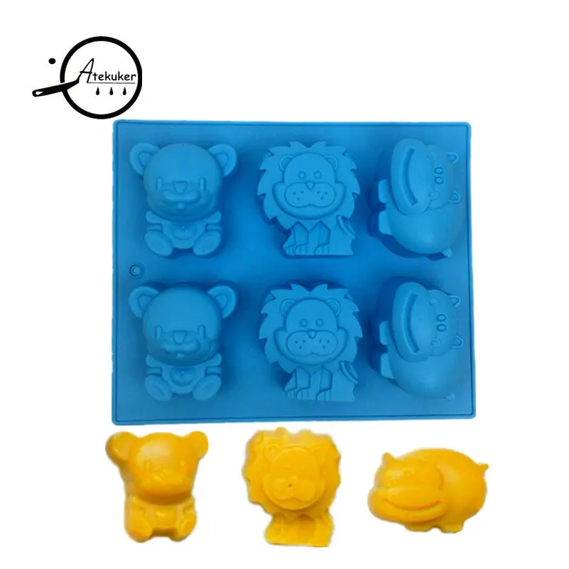 Atekuker 3Pcs/set Pig Bear Lion Frog Dog Cat Elephant Hippo Shape Silicone Mold For Baking Cake Form Silicone Form For Soap Ice