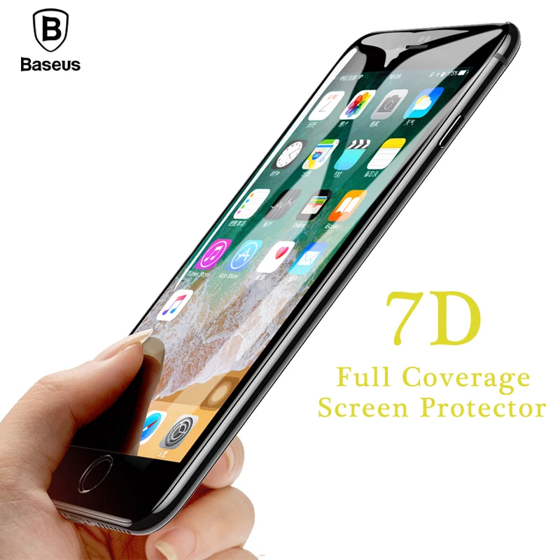 Goedkoop Baseus 7D Screen Protector Gehard Glas Voor iPhone 8 7 Plus Gehard 0.3mm Front Gebogen Volledige Cover Edge Beschermende glas Film