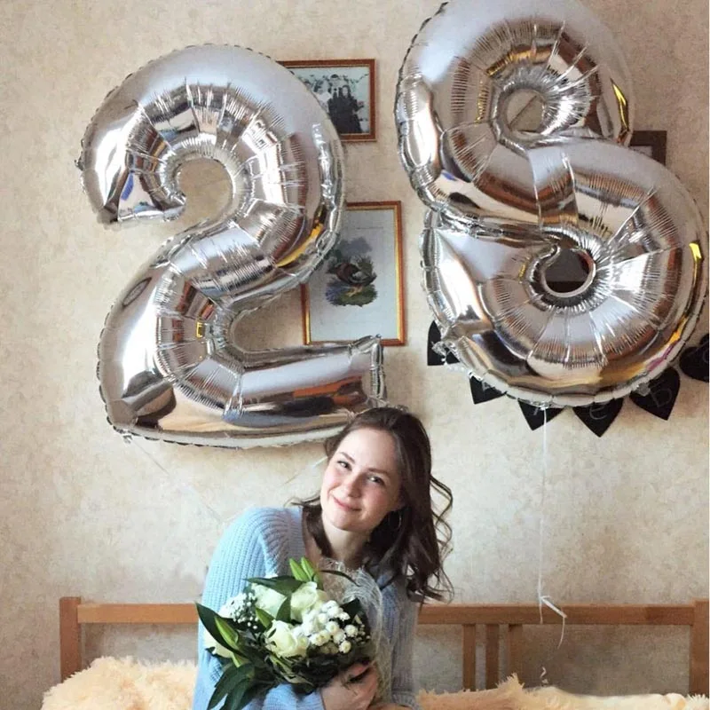 16/32inch Rose Gold Silver Number Foil Balloon Birthday Party Decoration Digit Air Ballon Figures Balloons Globos Party Supplies