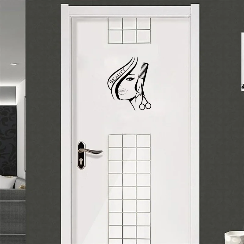 YOJA 20*25 см модные двухцветные наклейки на двери парикмахерской для девушек черные