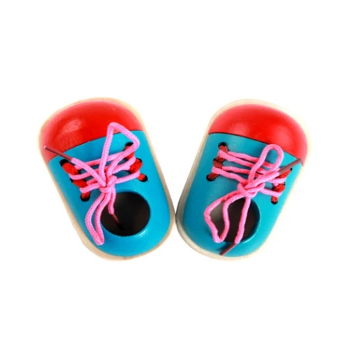 Children's educational wooden wearing shoes toys kindergarten early education wearing rope threading props laces puzzle toy Children's educational wooden wearing shoes toys kindergarten early education wearing rope threading props laces puzzle toy