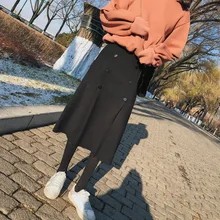 Весна Новое поступление шикарные двубортные вязаные юбки Largas Elegantes с высокой талией офисные юбки женская одежда