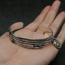 S925 стерлингового серебра Ретро тайский серебряный такахаши Горо маленький лист перья открытые браслет ручной работы серебро Для мужчин и Для женщин