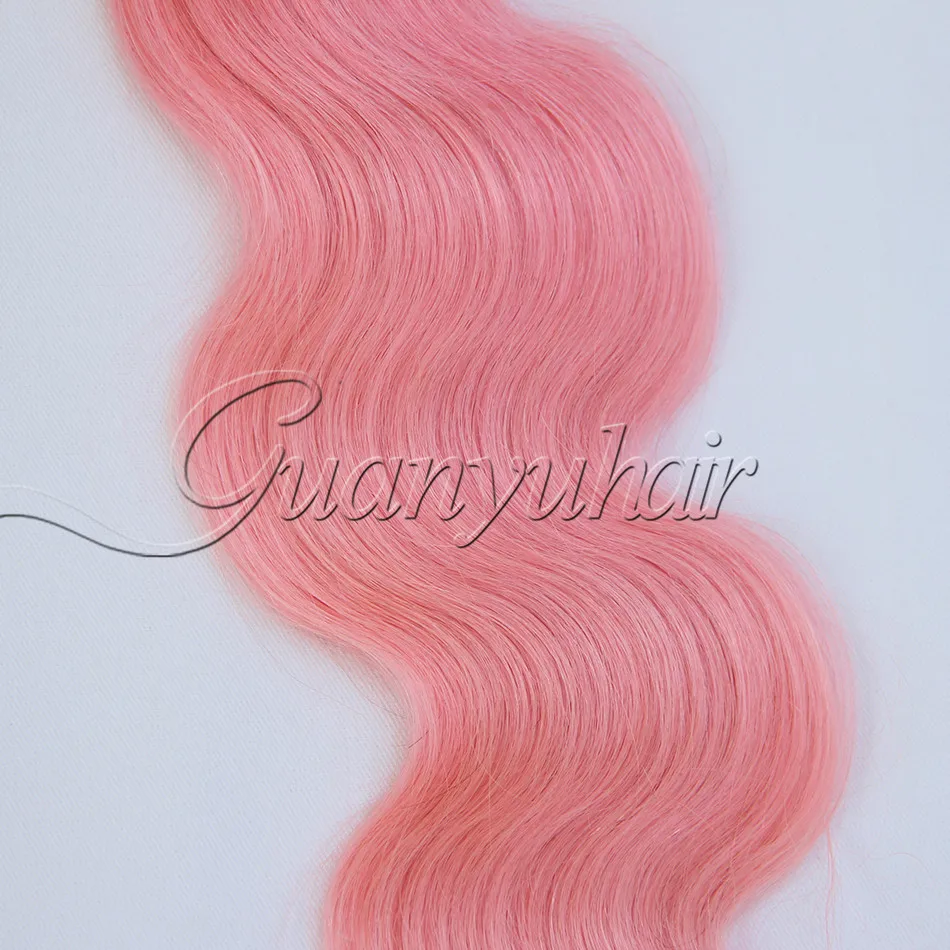 Guanyuhair Ombre # 1B/розовый 3 Связки с 13x4 кружева Фронтальная застежка уха до перуанской