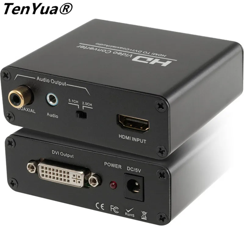  TenYua HD 1080 p HDMI a DVI + SPDIF Audio Stereo Spliter Convertitore da HDMI a DVI Audio Splitter 