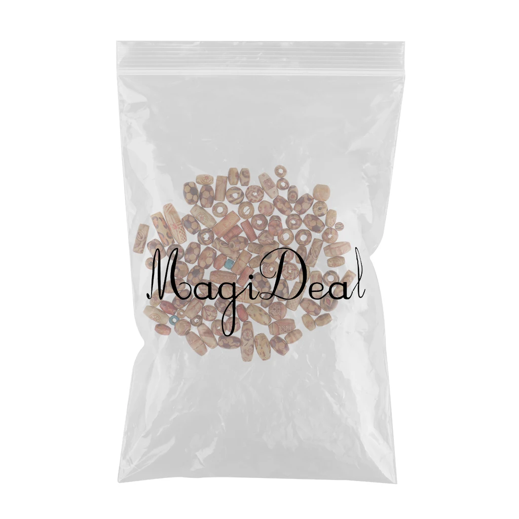 Phenovo 100 Pieces Mixed Printed Wood Beads Large Hole Bead DIY Jewelry Accessories Make Necklace Bracelet Macrame Craft Project