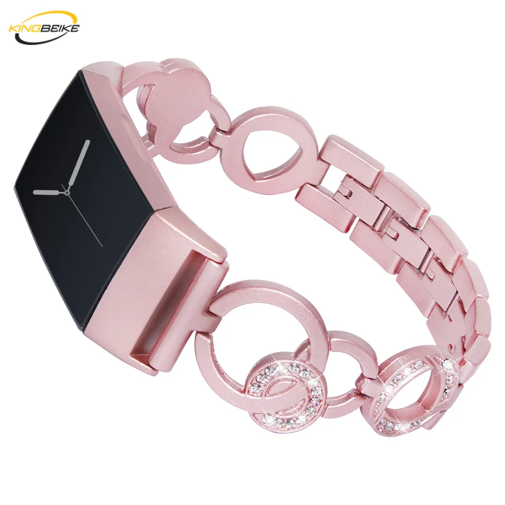 

KINGBEIKE Bling Stainless Steel Watchbands For Fitbit Charge 3 Watch Bracelet Replacement Band Smart Watches Metal Wrist Strap