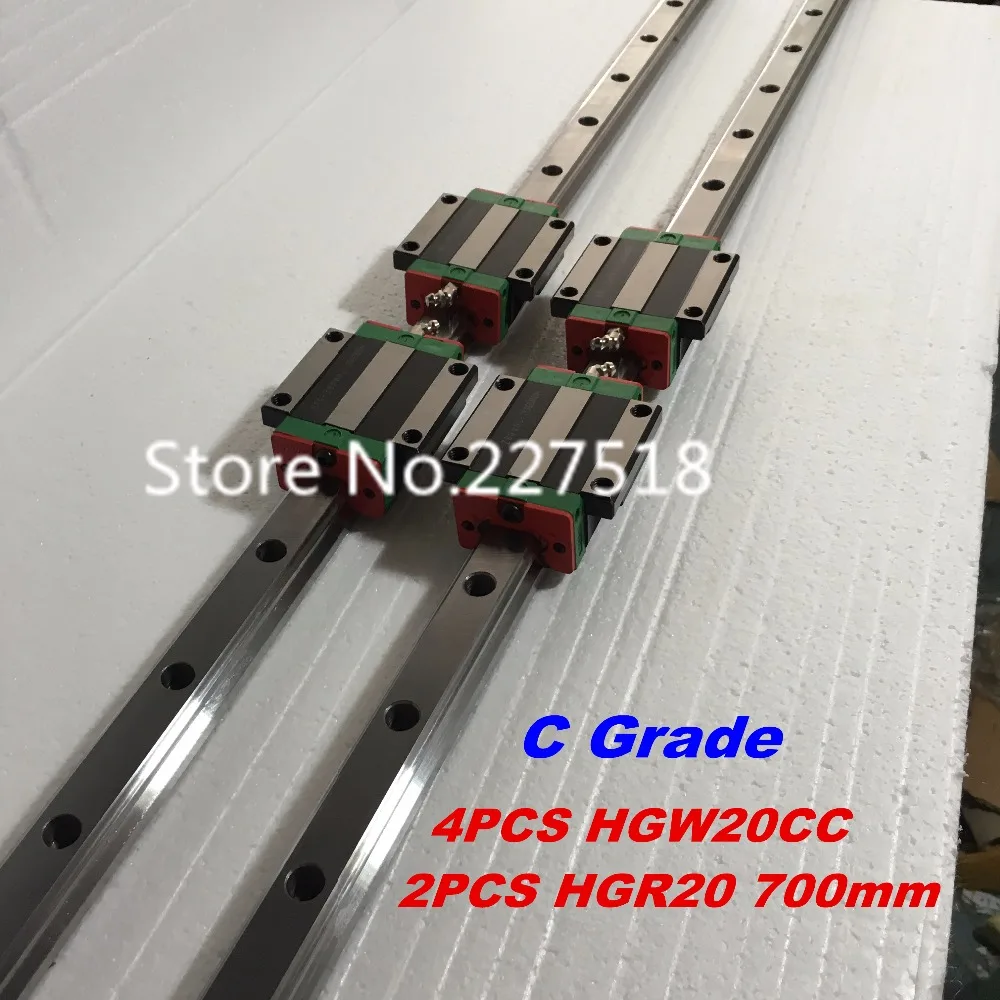 20mm Type 2pcs HGR20 Linear Guide Rail L700mm rail + 4pcs carriage Block HGW20CC blocks for cnc
