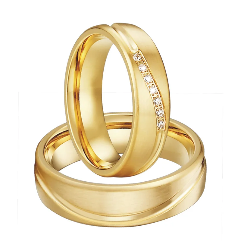Gold color Wedding Band Promise Ring Men Alliances Jewelry eternity Anniversary Engagement Couple Rings for Women