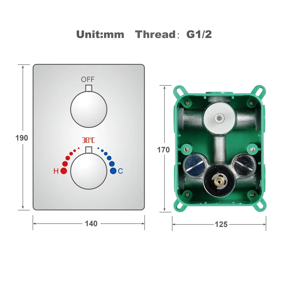 Wall Mounted Chrome/Black Shower Mixer Valve 3 Functions Thermostatic Chrome Bathroom Shower Faucet Dual Handles Valve