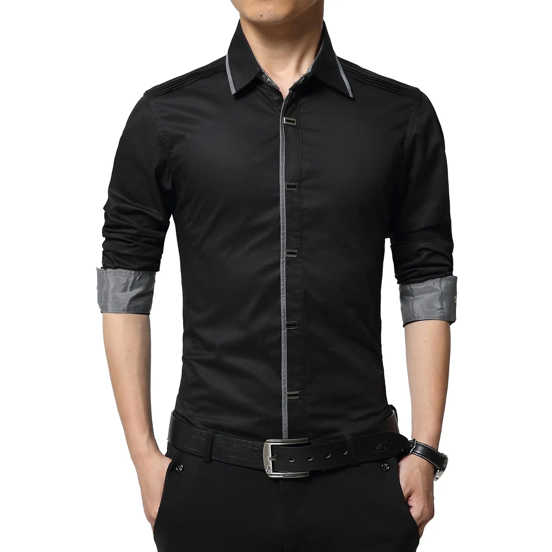 Новинка, весна-осень, хлопковые рубашки, высокое качество, мужская повседневная рубашка, повседневные мужские рубашки размера плюс 4XL, приталенные рубашки - Цвет: Черный