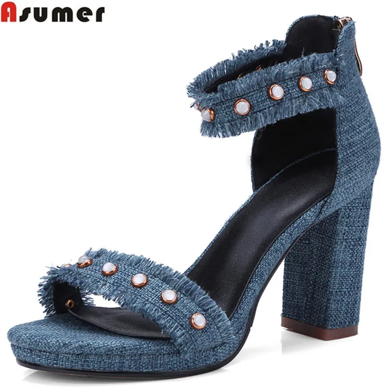 

ASUMER 2018 summer ladies shoes zip elegant wedding shoes woman thick heel women high heels sandals big size 33-43