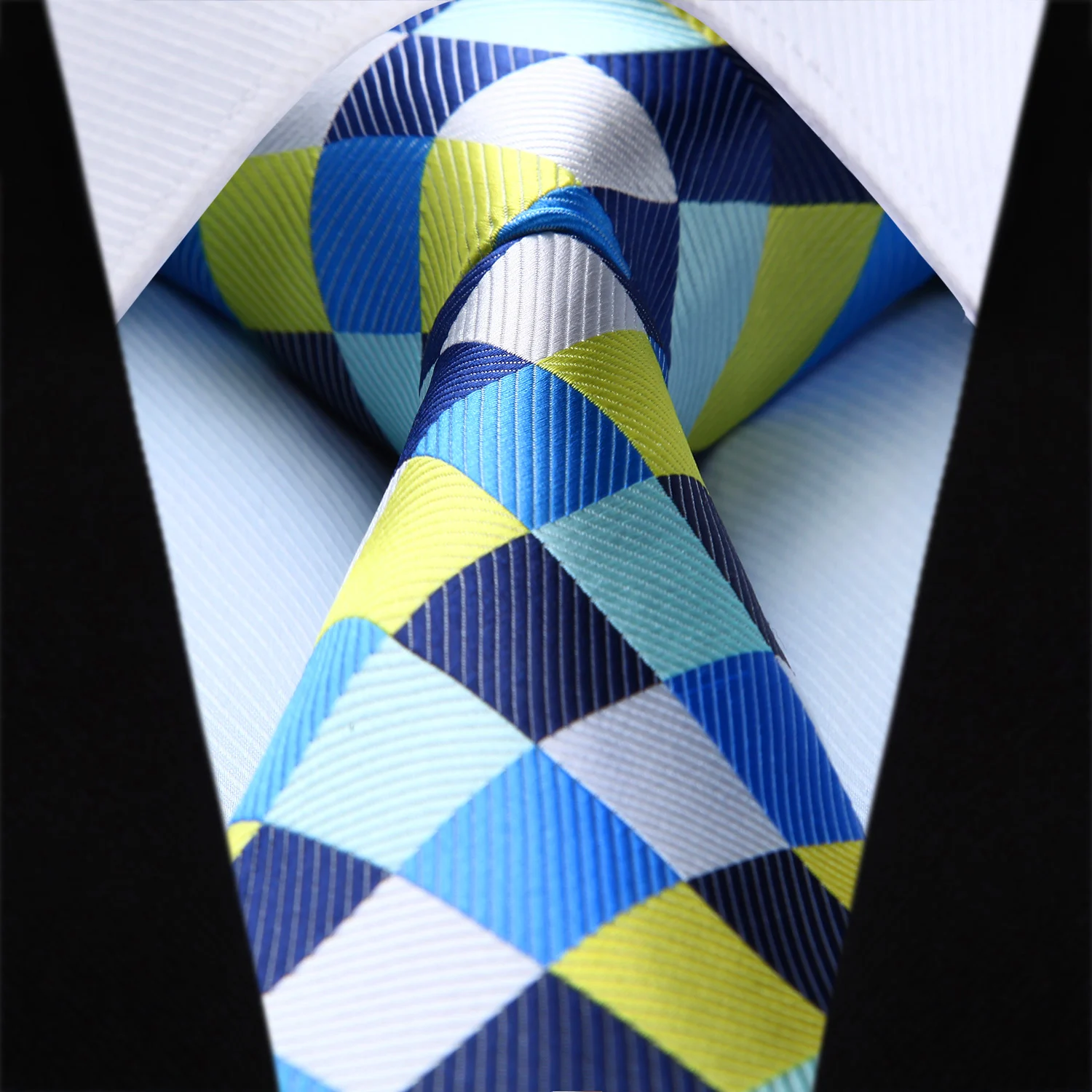  Mens Tie Classic Wedding Party Plaid Yellow Blue Woven Silk Business Necktie Handkerchief Set #TC81