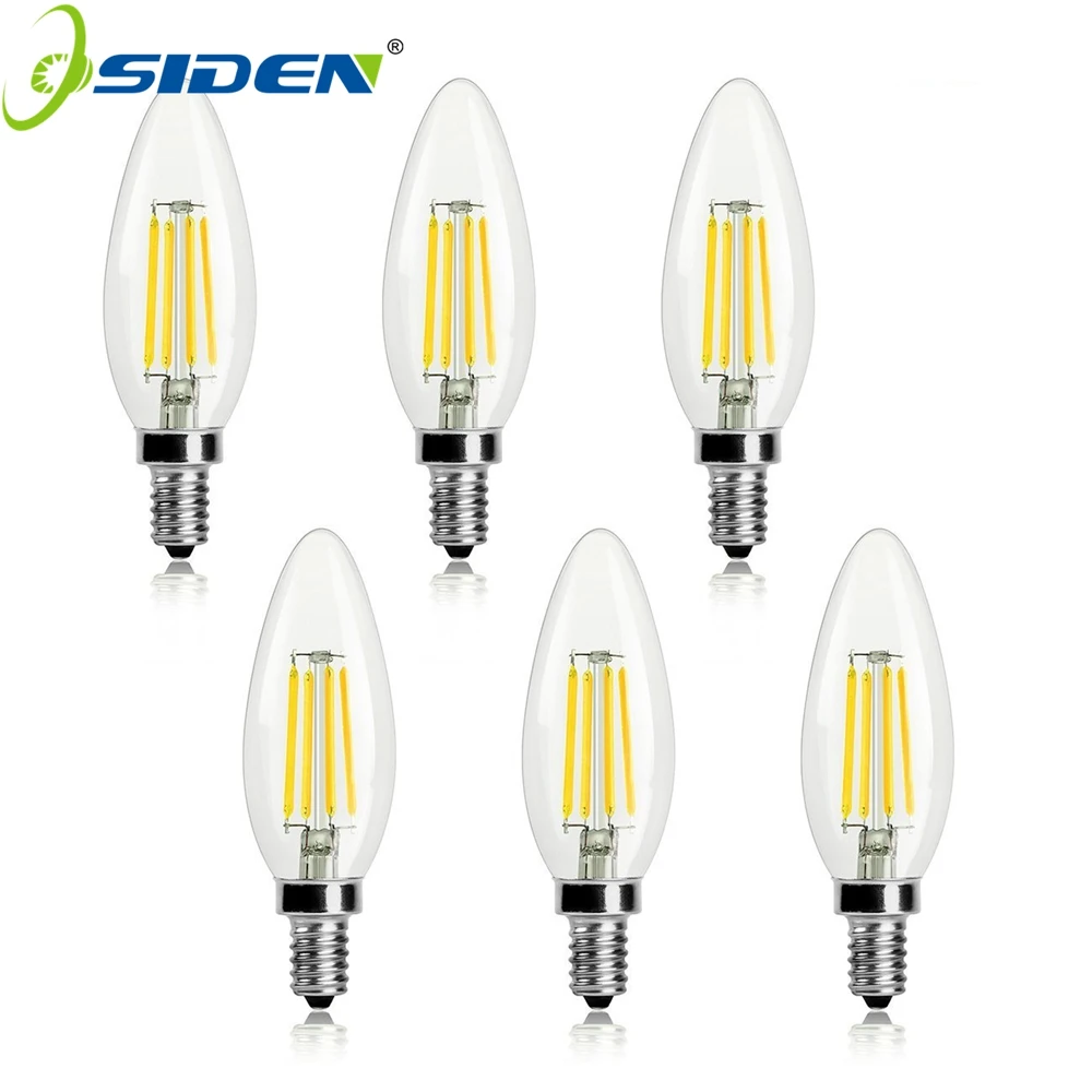 6PCS Design 2w 4W 6W E14 Candelabra Base AC110v 220V E14 LED Filament