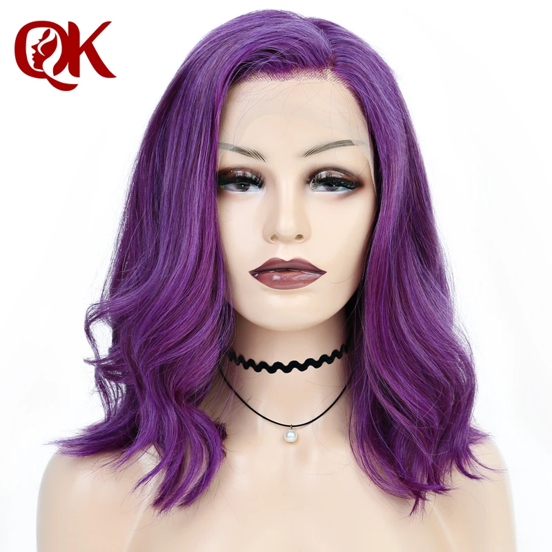 QueenKing волос Синтетические волосы на кружеве парик 250% фиолетовый боб парик шелковистая прямая бесплатная часть предварительно выщипать