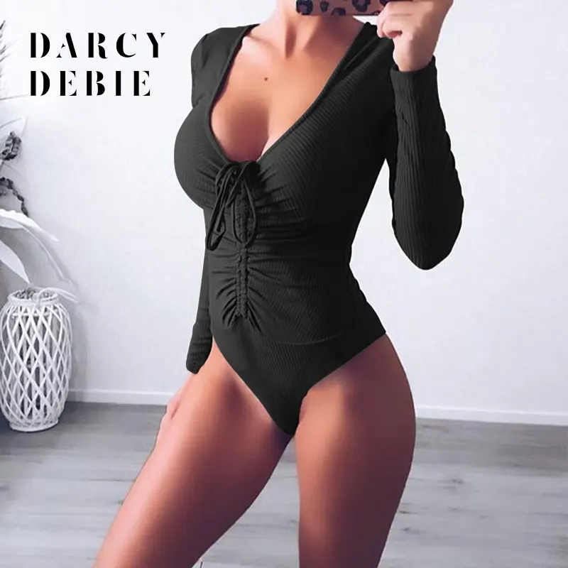 Хлопковый облегающий боди Darcydebie с длинным рукавом и V образным вырезом сезон