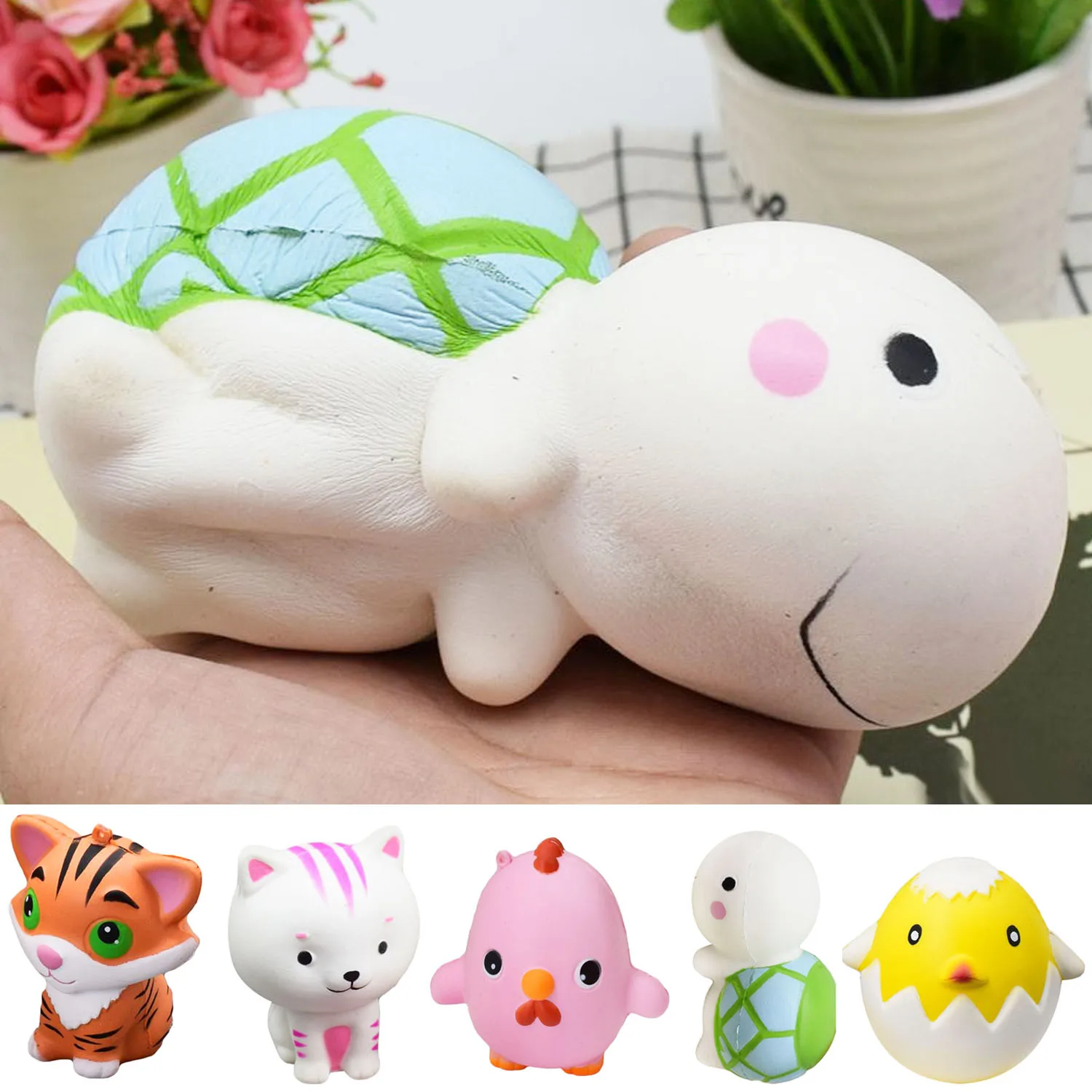 Мягкая мультяшная игрушка Jumbo Kawaii черепаха тигр Цыпленок кошка сжимаемая