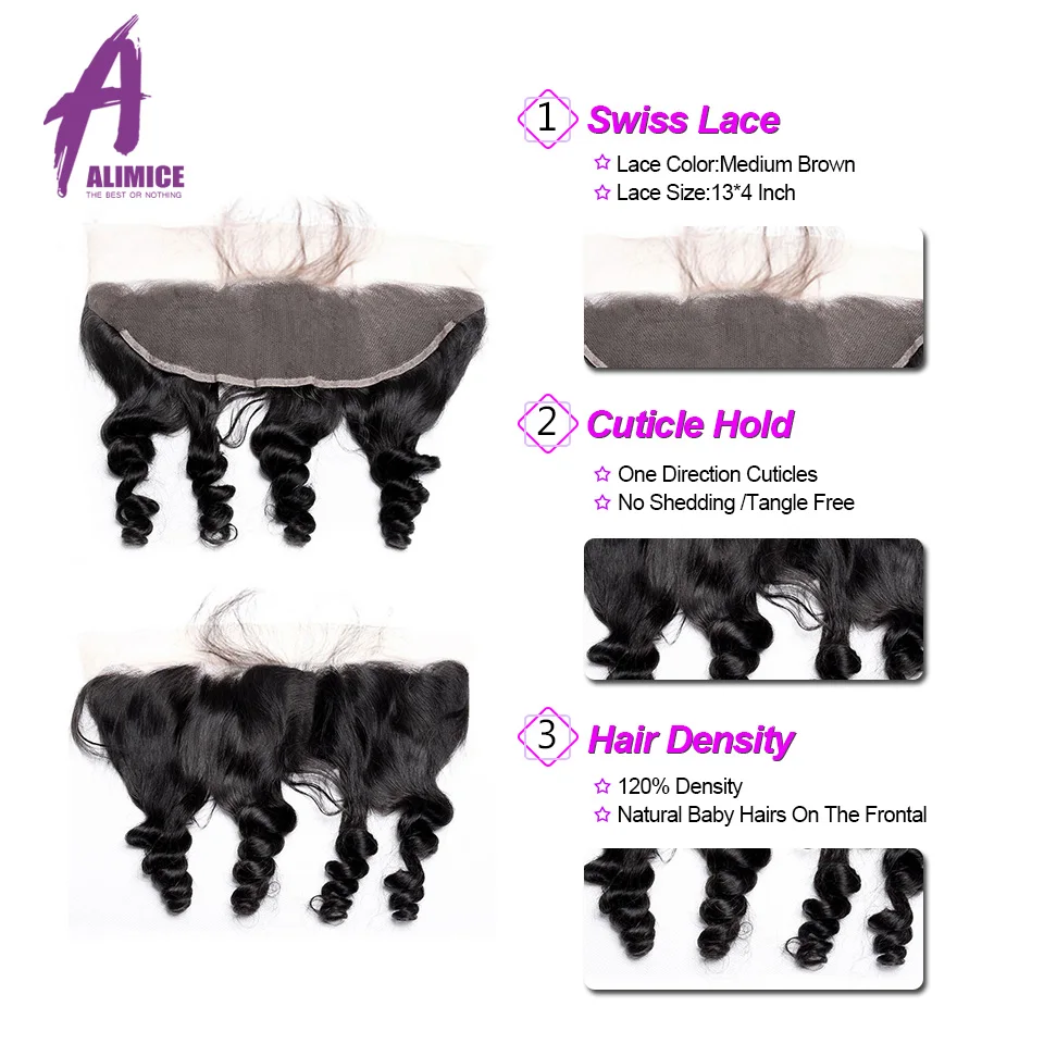 ALIMICE Malaysian Loose Wave Lace Frontal 13X4 Ear To Ear Pre Plucked Lace Frontal Closure Non Remy Human Hair Closure 10-24Inch (11)