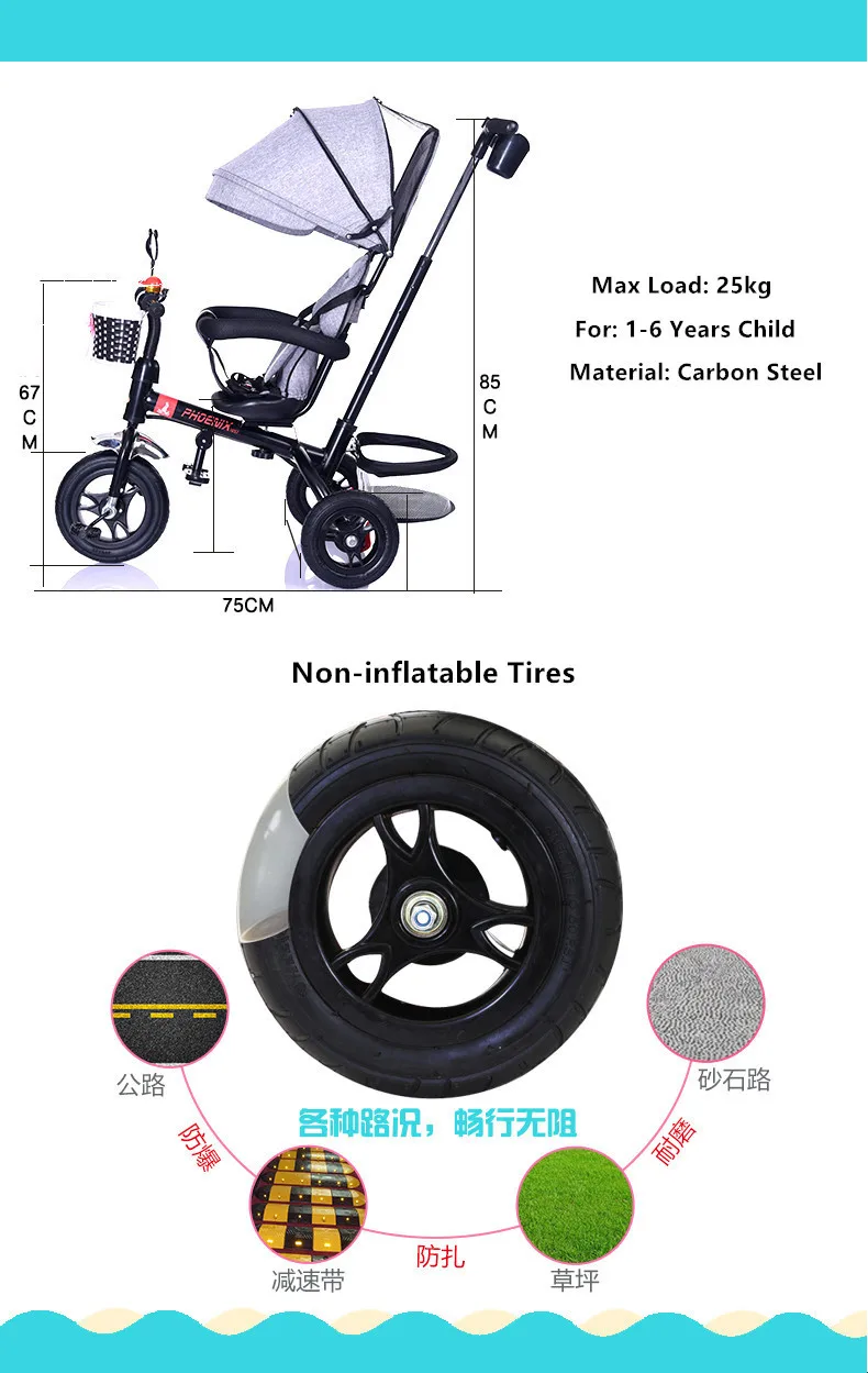 Top New Brand 1-6 Years Child Tricycle High Quality Swivel Seat Child Tricycle Bicycle Baby Buggy Stroller Bmx Baby Car Bike 5