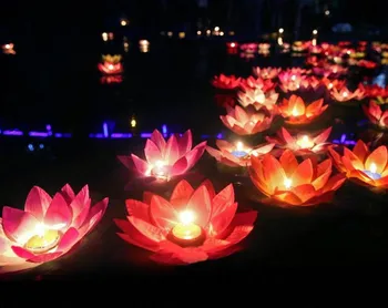 

20 CM Artificial Lotus Flower Wishing Lamp Silk Lanterns Floating Water Candle Light For Wedding Christmas Party Decorations