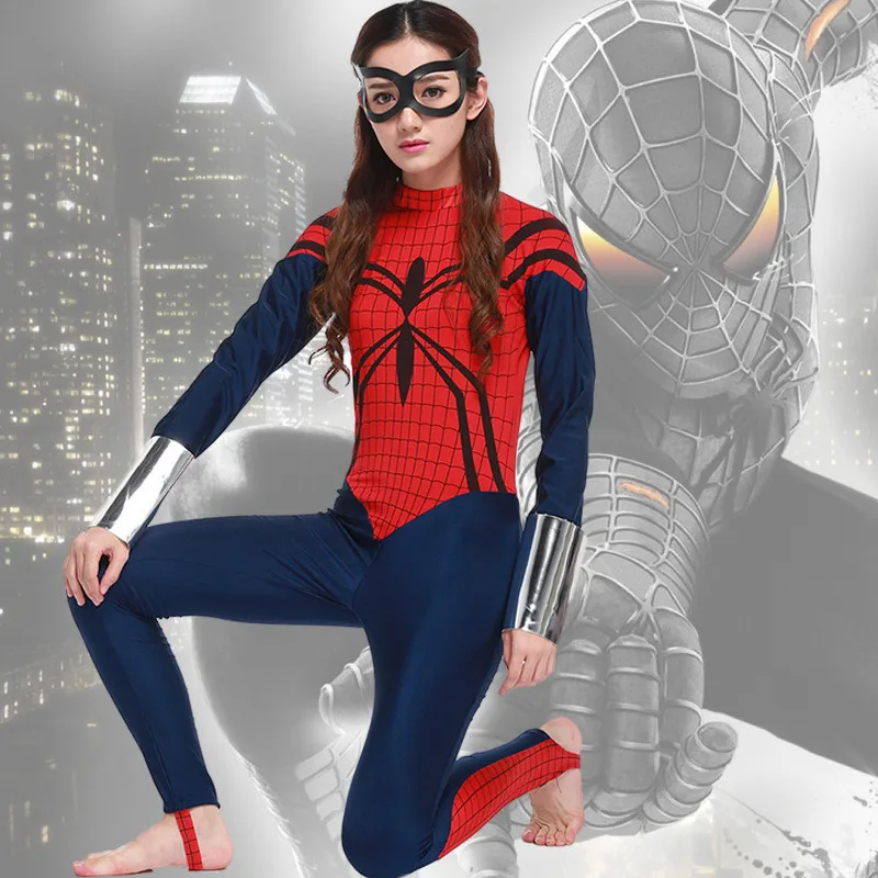 Красный и синий карнавал клуб взрослых Косплэй наряд сексуальная женщина-паук костюм супергероя боди Superwoman костюмы на Хэллоуин для Для