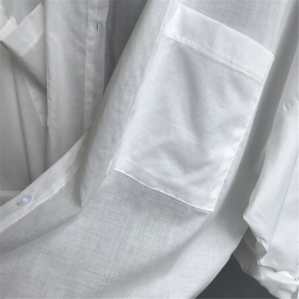 Boyfriend Style Casual Vacation White Long Blouse Women Summer Women Long Sleeve Shirt Blouse High quality loose Blouse Tops (8)