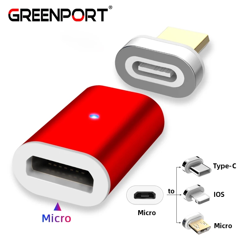 Адаптер Micro Usb GREENPORT магнитное зарядное устройство типа C конвертер для Samsung iPhone