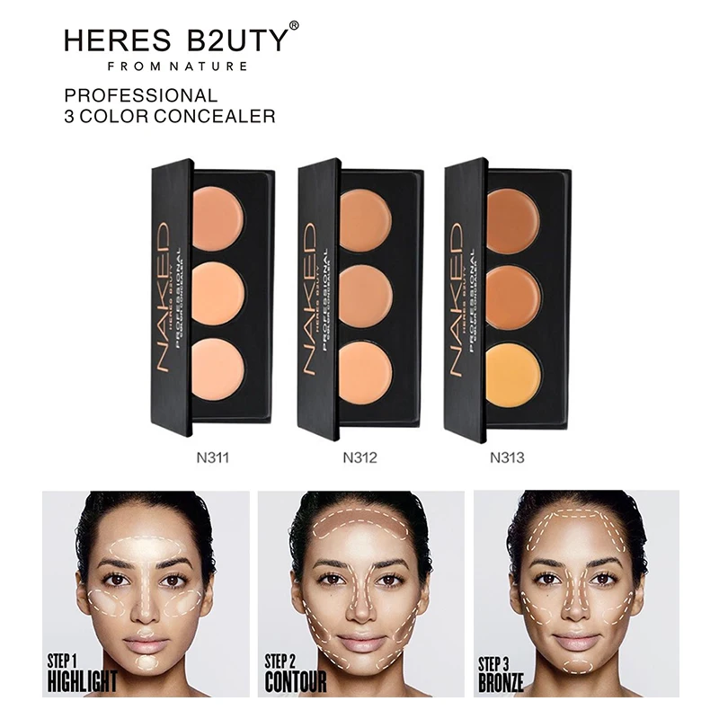 HERES B2UTY 1PC 3Colors Concealer Professional Face Concealer Cream Contour Palette Makeup Moisturizing Highlighter Camouflage