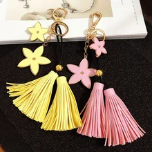 Luxury female Leather Tassel keychain Metal flowers Key chain Tassel Key ring Car&bag Key Chain charm porte clef For Women CH001