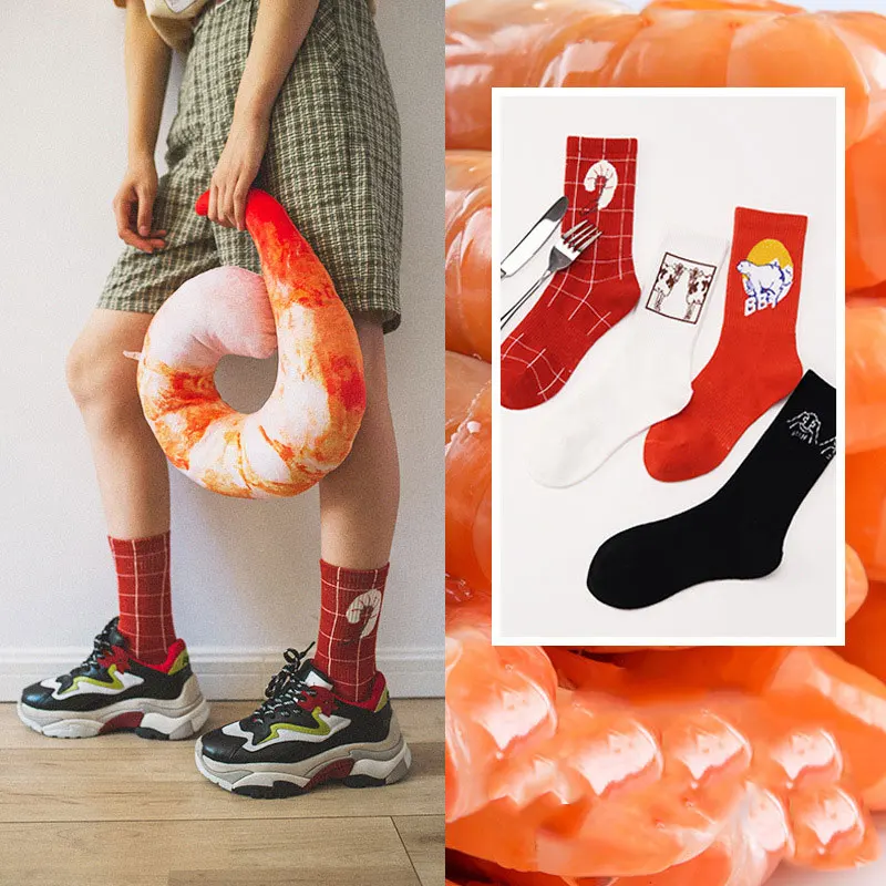 

SP&CITY 2 Pairs Harajuku Women Food Patterned Funny Socks Cotton Cartoon Colored Skateboard Casual Socks Japanese Cute Art Sox