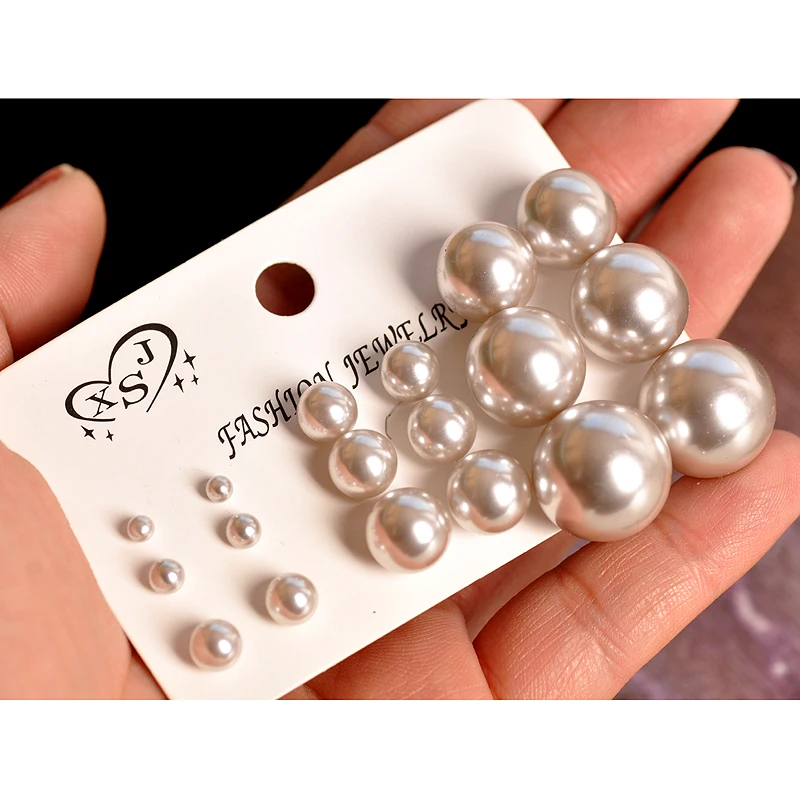 

New fashion women's jewelry wholesale girls pearl earrings gorgeous mix and match type 9 pairs /set earrings gift free shipping